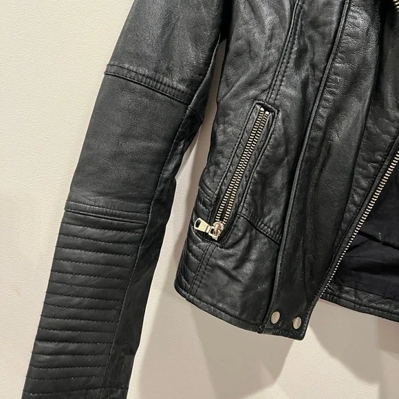 River Island Classic Black Leather Jacket sz x small - Picture 10 of 12